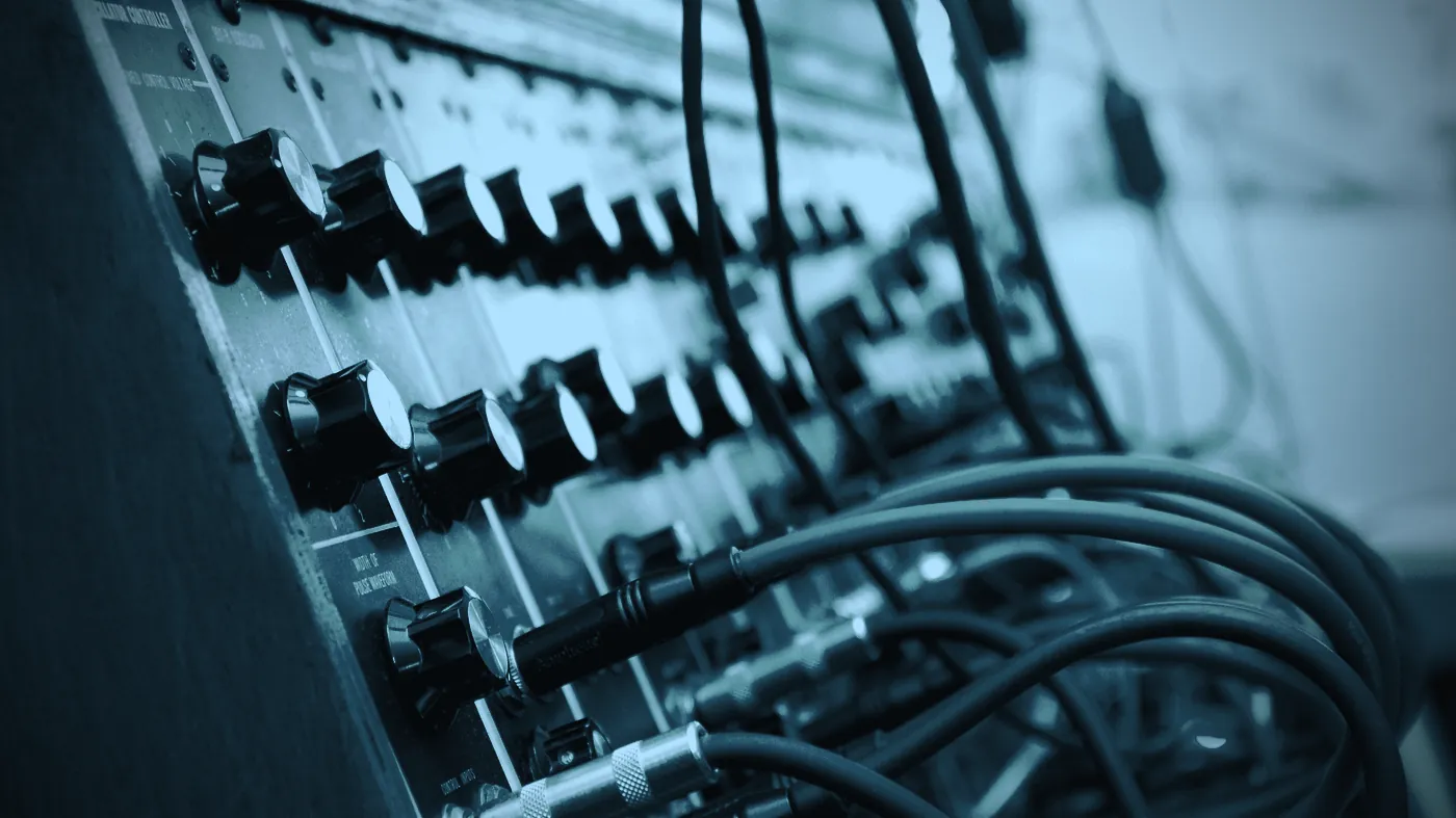 A mixing console seen at an angle